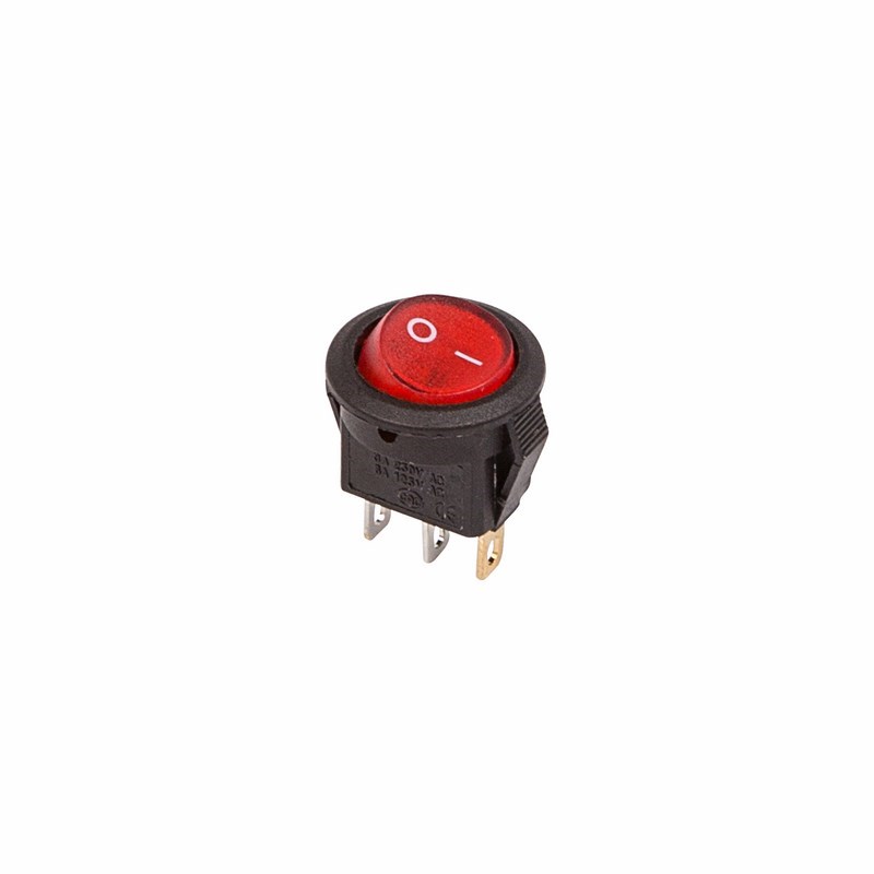Выключатель клавишный круглый 250V 3А (3с) ON-OFF красный  с подсветкой  Micro  (RWB-106, SC-214)  REXANT (в упак. 1шт.)