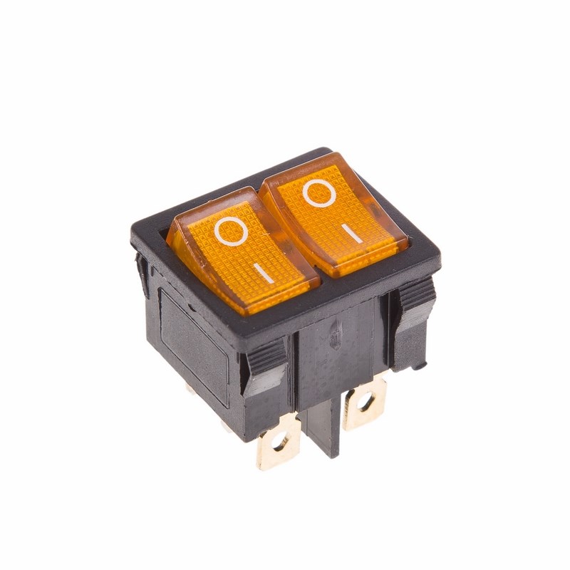Выключатель клавишный 250V 6А (6с) ON-OFF желтый с подсветкой ДВОЙНОЙ Mini (RWB-305) REXANT