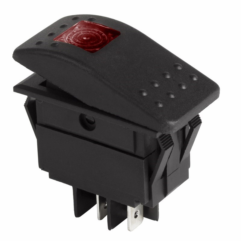 Выключатель клавишный 12V 35А (4с) ON-OFF красный  с подсветкой  REXANT