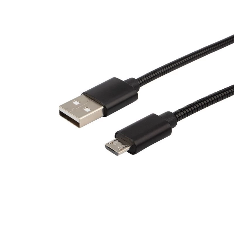 Кабель USB-A – micro USB, 2А, 1м, в черной металлической оплетке REXANT