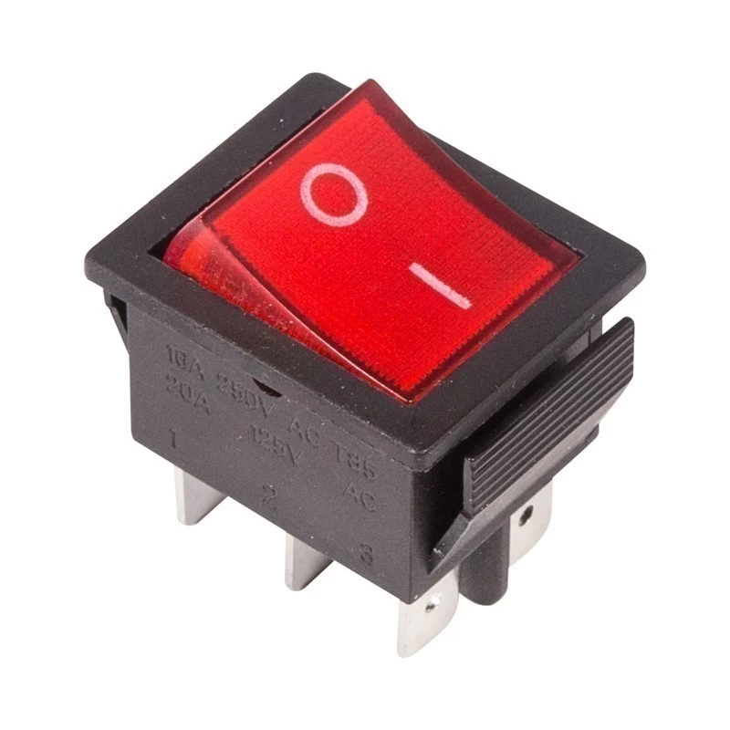 Переключатель клавишный 250V 15А (6с) ON-ON красный с подсветкой (RWB-506, SC-767) REXANT (в упак. 1шт.)