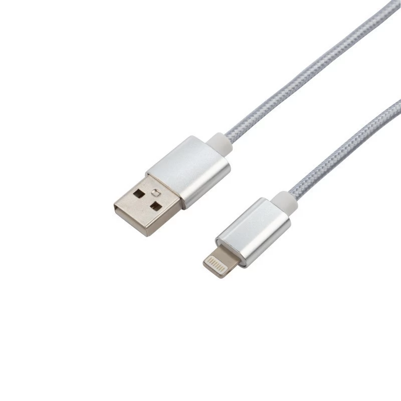 Кабель USB-A – Lightning для Apple, 2,4А, 1м, в серебристой нейлоновой оплетке REXANT