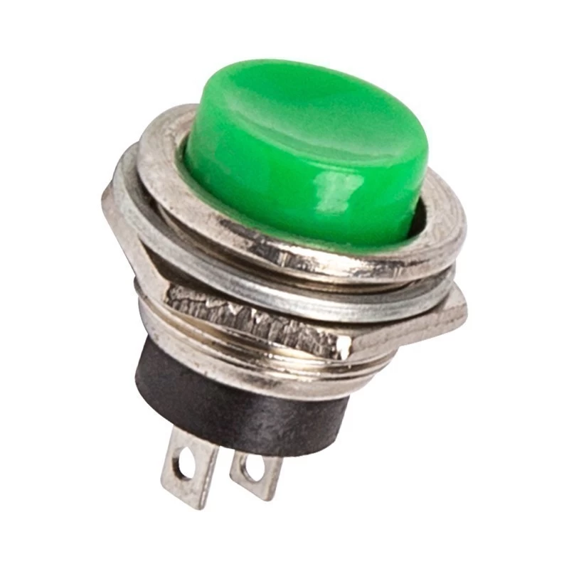 Выключатель-кнопка металл 250V 2А (2с) OFF-(ON) Ø16.2 зеленая (RWD-306) REXANT