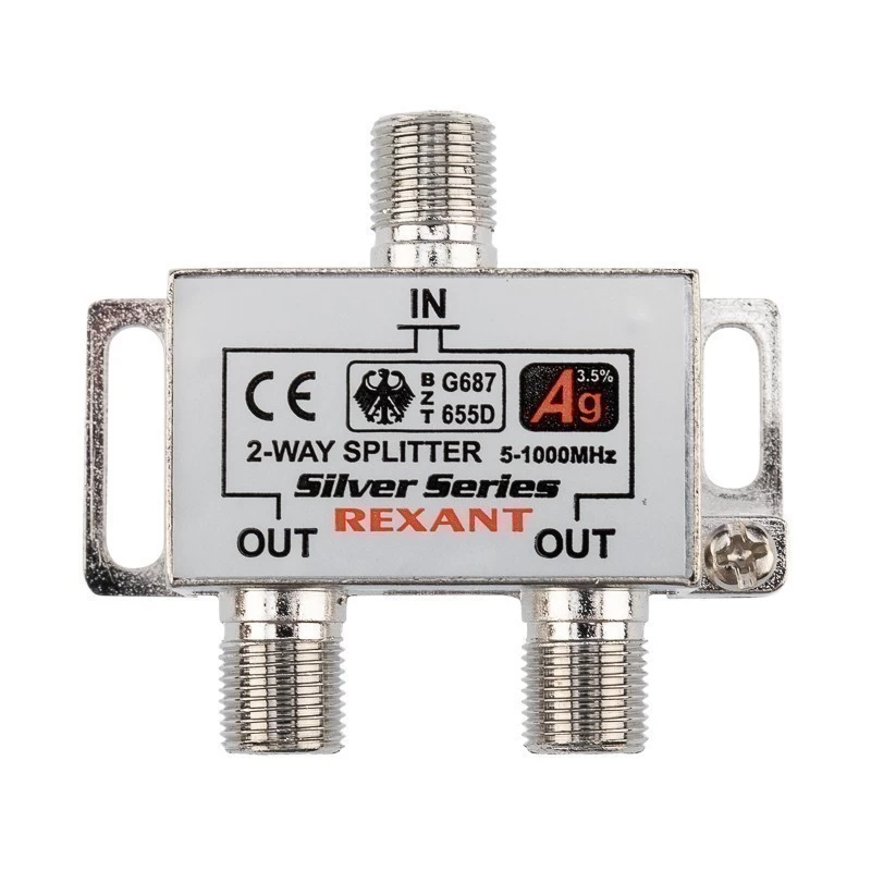 Делитель ТВx2 под F-разъем, 5-1000МГц, Silver (3 F-разъема в комплекте) REXANT