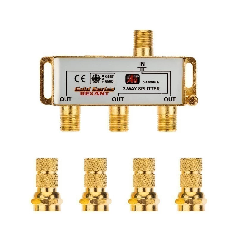 Делитель ТВх3 под F-разъем, 5-1000МГц, Gold (4 F-разъема в комплекте) REXANT