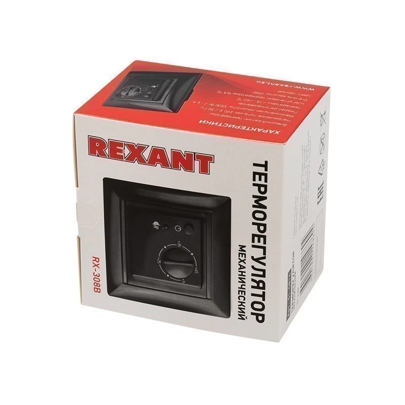 Терморегулятор механический RX-308B черный (совместим с Legrand серии Valena) REXANT