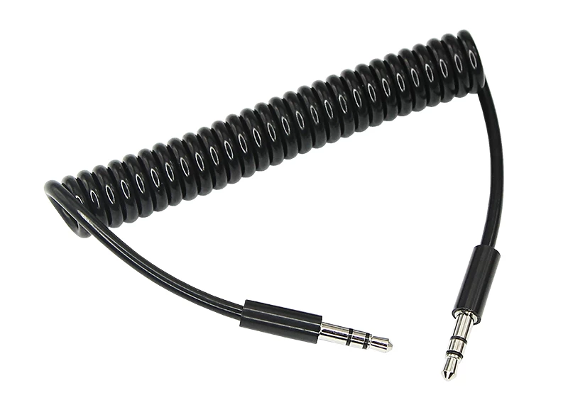 Аудиокабель AUX 3,5мм, 1м, черный, шнур спираль REXANT