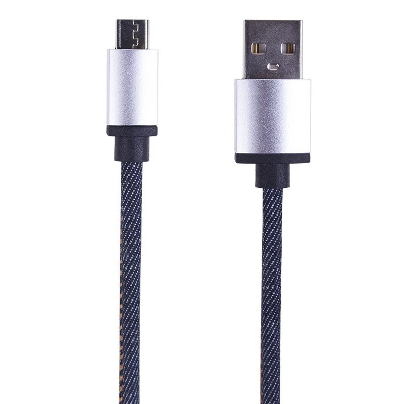 Кабель USB-A – micro USB, 2,4А, 1м, в джинсовой тканевой оплетке REXANT