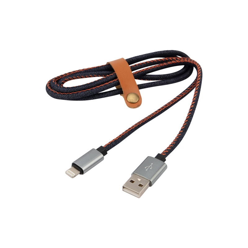 Кабель USB-A – Lightning для Apple, 2,4A, 1м, в нейлоновой оплетке (джинсовая ткань) REXANT
