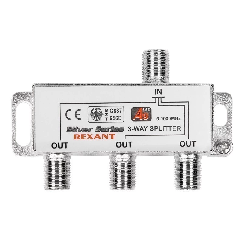 Делитель ТВх3 под F-разъем, 5-1000МГц, Silver (4 F-разъема в комплекте) REXANT