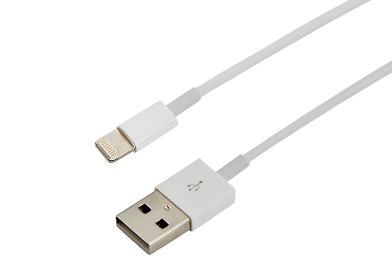 Кабель USB-A – Lightning для Apple, 2,4А, 1м, ПВХ, белый, оригинал (чип MFI) REXANT
