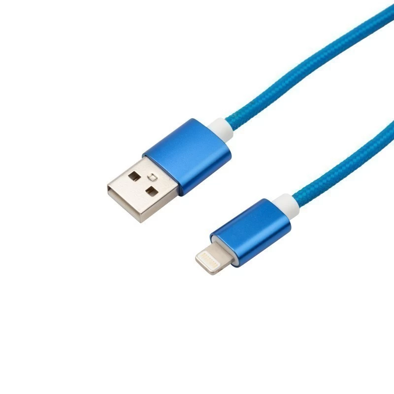 Кабель USB-A – Lightning для Apple, 2,4A 1м, в синей нейлоновой оплетке REXANT