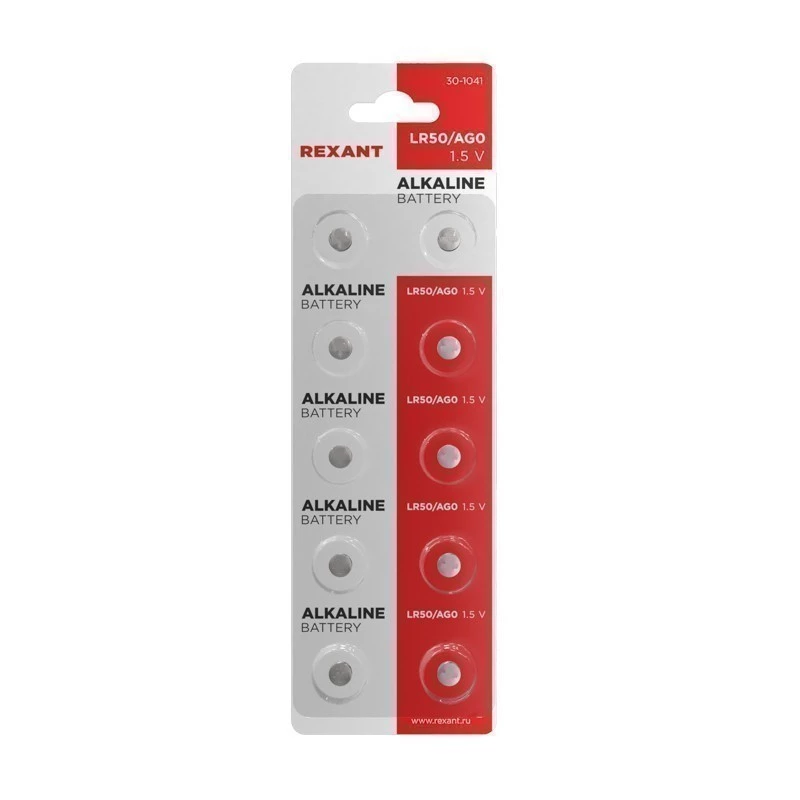 Батарейка часовая LR50, 1,5В, 10 шт (AG0, LR521, G0, 379, SR521W) блистер REXANT