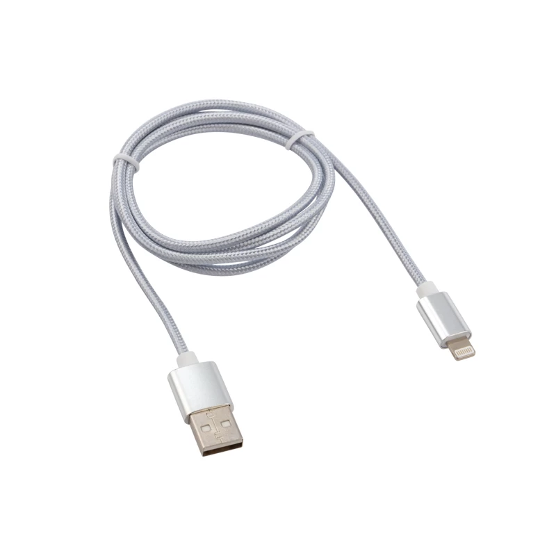 Кабель USB-A – Lightning для Apple, 2,4А, 1м, в серебристой нейлоновой оплетке REXANT