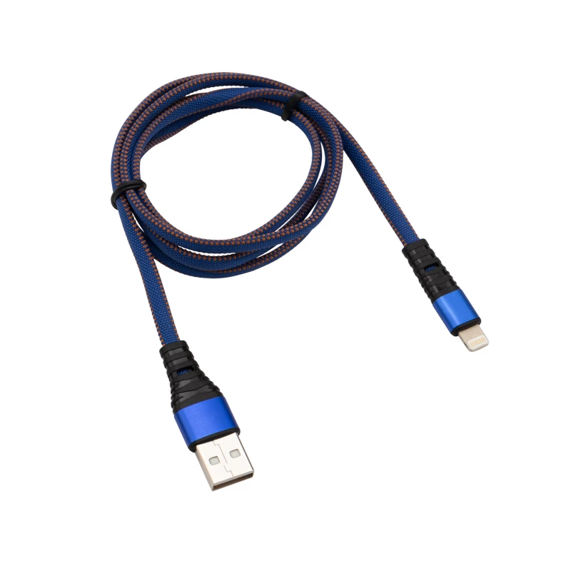 Кабель USB-A – Lightning для Apple, 2,4A, 1м, в синей нейлоновой оплетке, плоский REXANT
