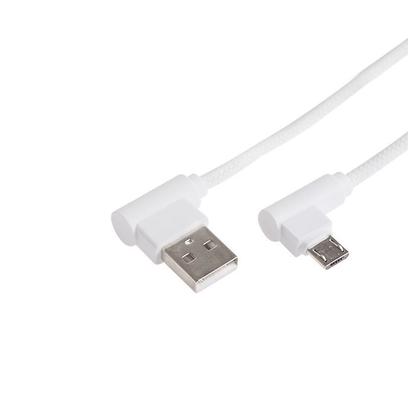 Кабель USB-A – micro USB, 0,5А, 1м, белый, шнур soft touch, угловые разъемы REXANT